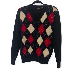 LATTE wool angora argyle cardigan black red button